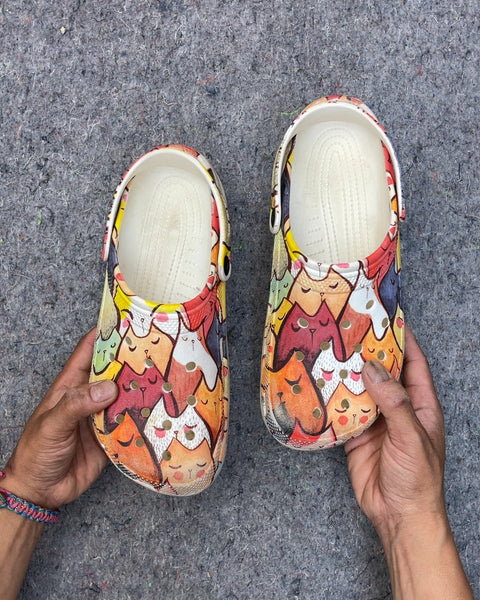Crocs Classic Clogs with Cat Print, Size 42