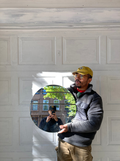 Wall Mounted 2 Shelves Bathroom Cabinet With Round Mirror, 19” Wide