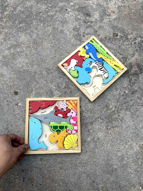 2 Incomplete Puzzles but Perf to Play with Wood Animals