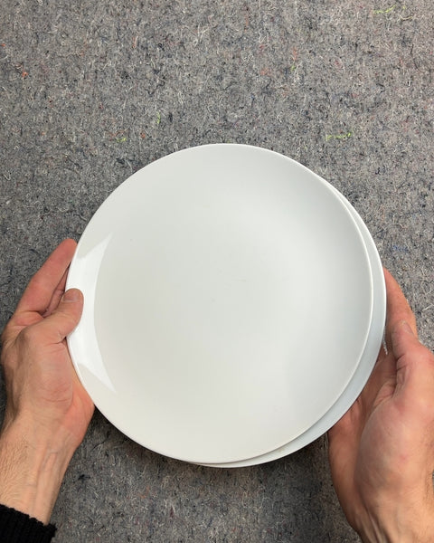 Two Crate and Barrel White Dinner Plates