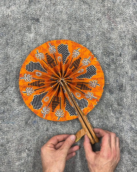 Orange Patterned Folding Hand Fan