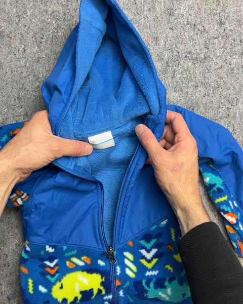 Columbia Blue Hooded Fleece Jacket with Animal Print, Size 3T