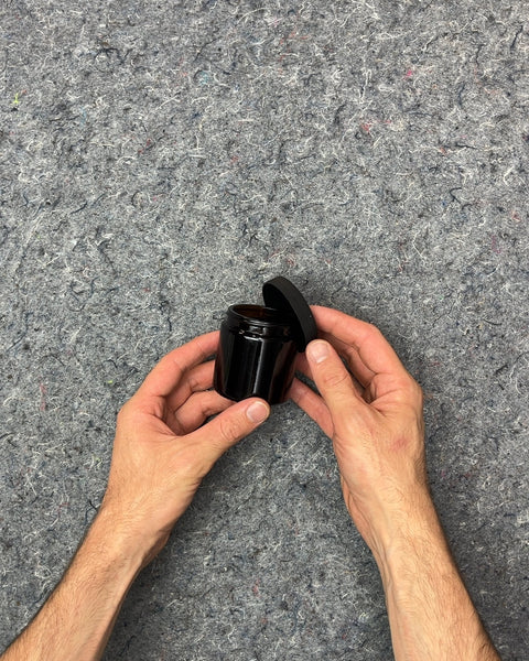 Small Brown Glass Jar with Black Lid