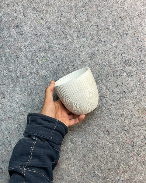 White Ceramic Planter with Fun Pattern
