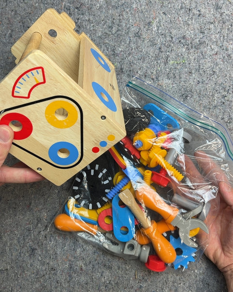 Wooden Toy Tool Box with A Bunch Of Tools