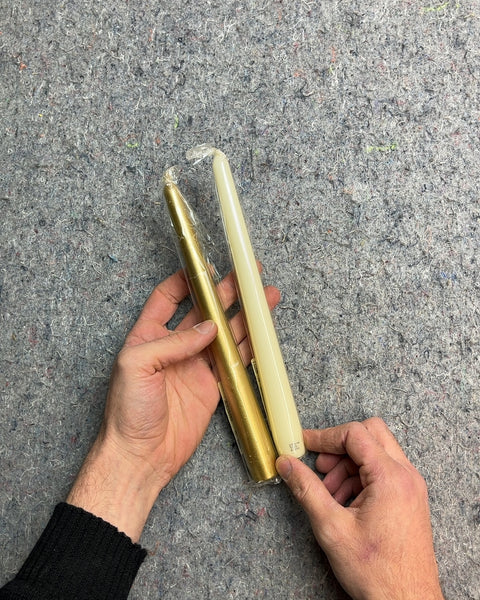Two Taper Candles, Gold and Cream