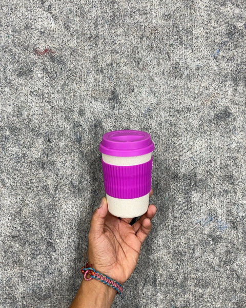 Reusable Coffee Cup with Purple Lid