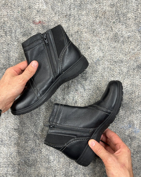 Clarks Carleigh Style Black Leather Ankle Boots, Size 6.5 W or EU 37