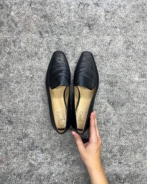 Naturalizer Black Leather Square Toe Loafers, Size US 8W, EU 38