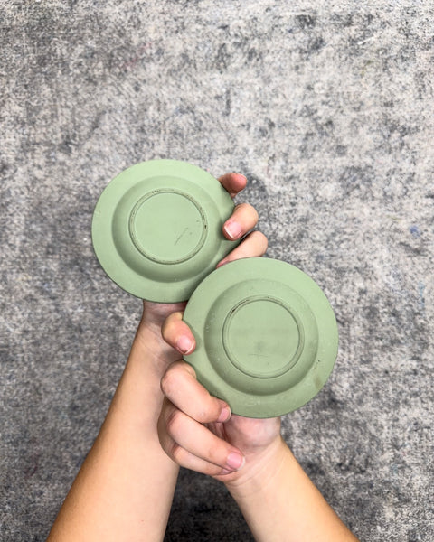 Wedgwood Sage Green Jasperware Miniature Pin Dishes, Set of 2