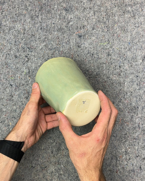 Sexy Green Ceramic Planter with Wavy Rim, H7"
