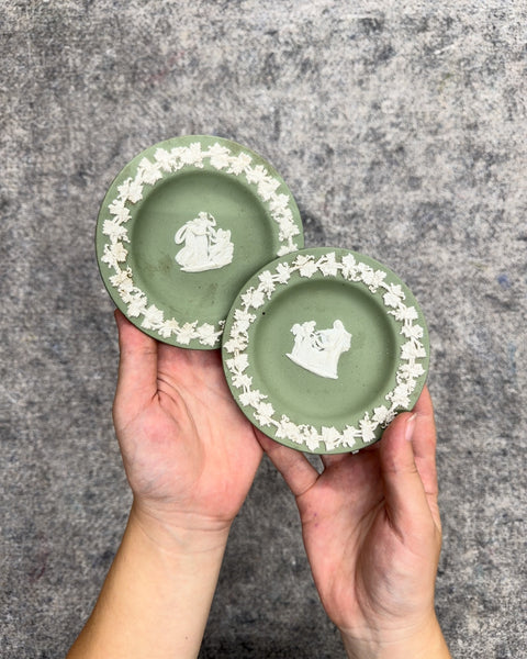Wedgwood Sage Green Jasperware Miniature Pin Dishes, Set of 2