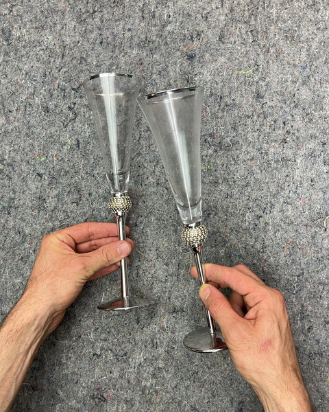 Pair of Champagne Flutes with Rhinestone Stems