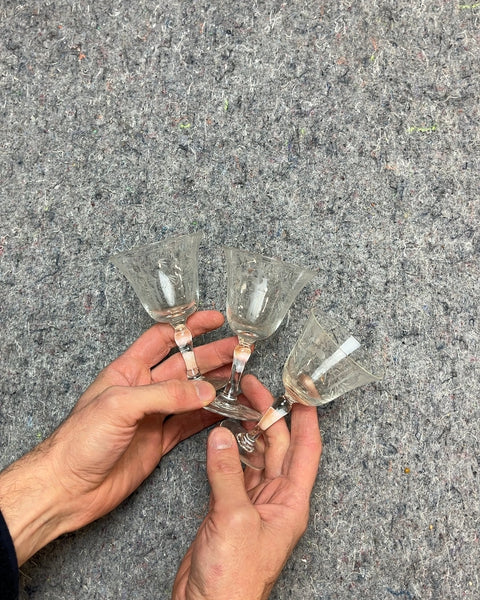 Set of Three Etched Glass Cordials