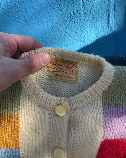 Super Pretty Hand Knit Cardigan by Rita E. Cushman, Size Youth 10–12 (L)