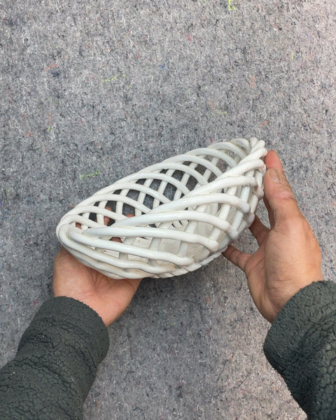 Sexy White Ceramic Basket Bowl, 9.5"
