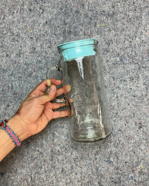 Glass Pitcher with Blue Lid