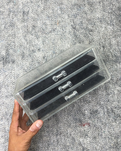 Clear Acrylic Three-Drawer Organizer, 5x9x4"