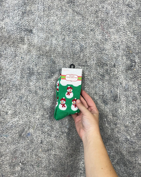 Green Snowman Print Socks