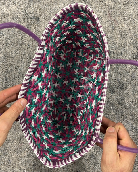 Cool Woven Plastic Tote Bag with Purple Handles