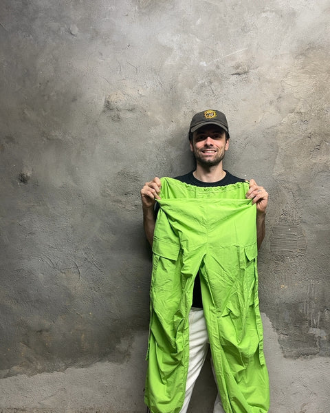 Vibrant Neon Lime Green Utility Parachute Cargo Pants, Size L