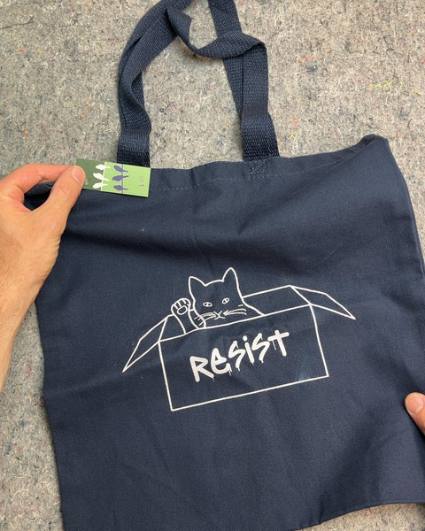 Navy Blue Resist Cat Tote Bag