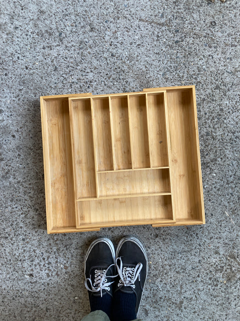 Extendable Bamboo Cutlery Organizer, 12.5-20x17”