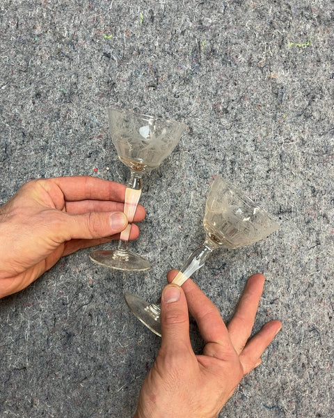 Two Vintage Etched Coupe Glasses