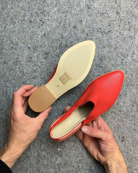 Intentionally Red Leather Slingback Mules, Size 8