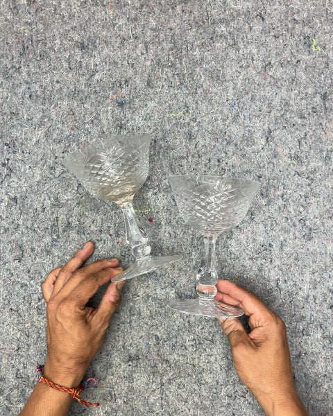 Two Etched Glass Coupe Glasses