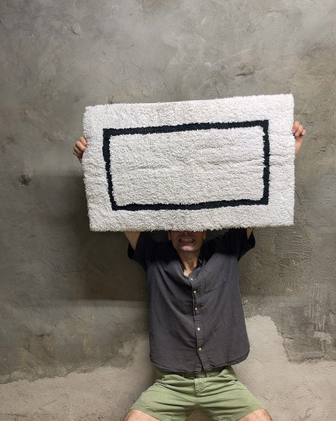 White and Black Border Bath Mat, 21x30"