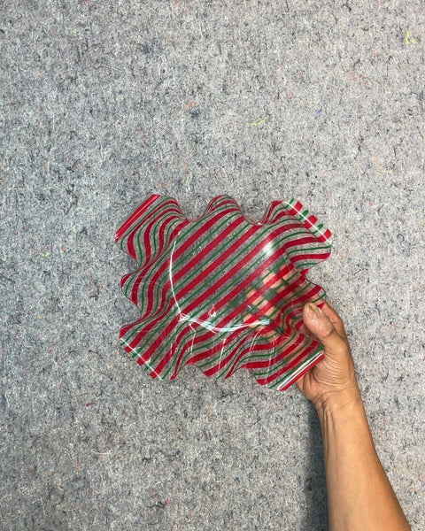 Red and Green Striped Wavy Plastic Decorative Bowl