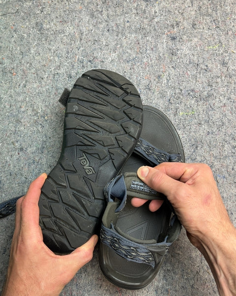 Teva Black and Blue Sandals, US 9M or EU 42