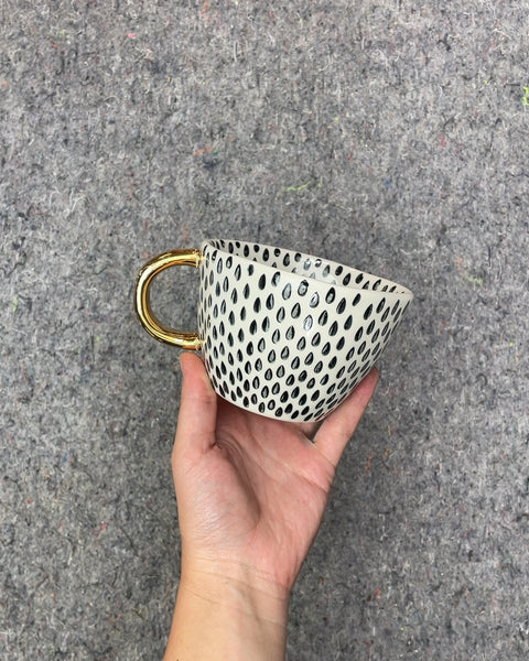 Spotted Mug with Gold Handle