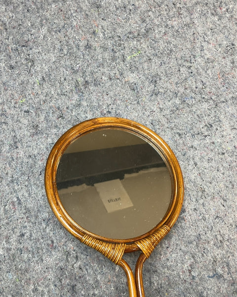 Handheld Mirror with Rattan Handle