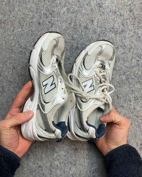 New Balance 530 White and Silver Sneakers, Size US 7W or EU 38