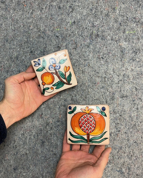 Two Decorative Ceramic Tiles, 4"