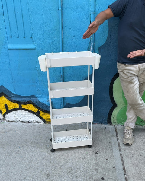 White 4-Tier Rolling Plastic Storage Cart, L16xW7xH38"