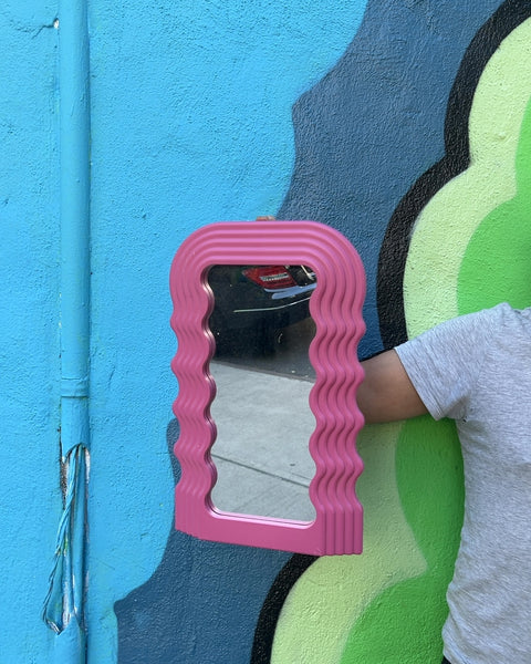 Pink Wavy Wall Mirror, H16"
