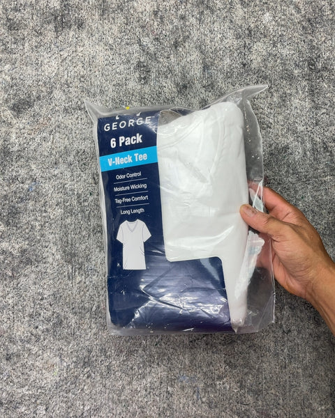 George 6 Pack V-Neck Tee, Sz Small