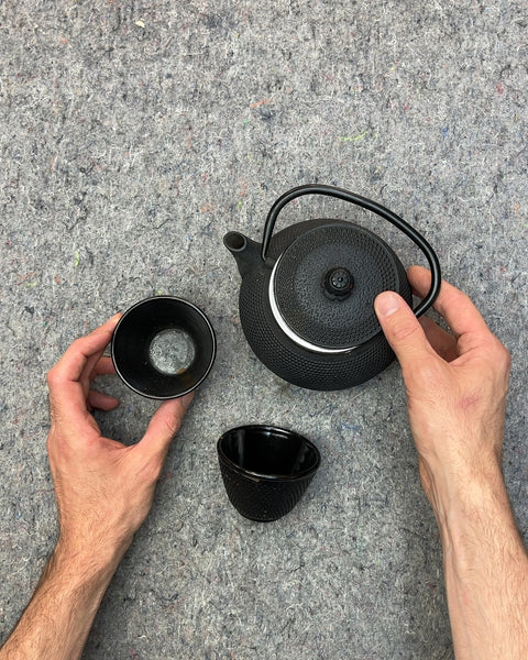 Pretty Cast Iron Teapot with Two Cups