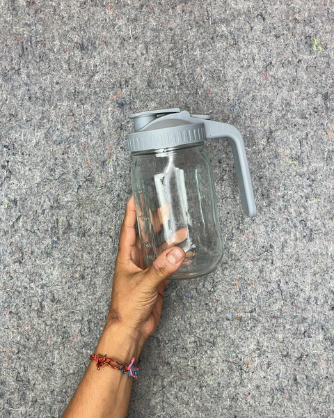 Glass Mason Jar Pitcher with Gray Lid