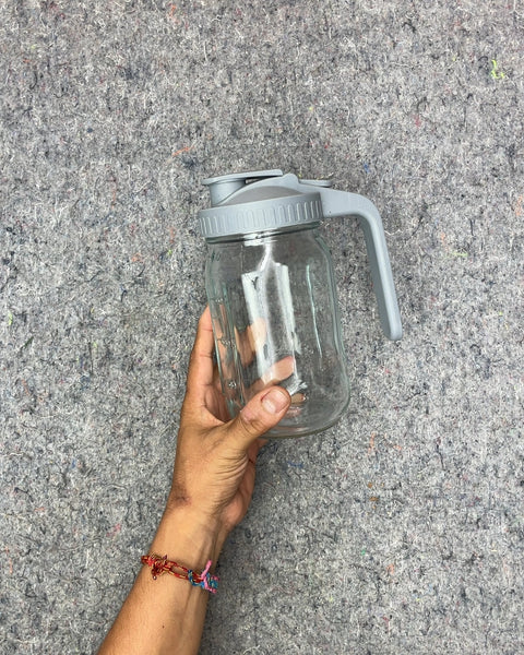 Glass Mason Jar Pitcher with Gray Lid