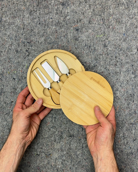 Greenhouse Bamboo Cheese Board with 3 Utensils
