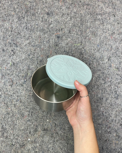 Stainless Steel Food Container with Blue Lid