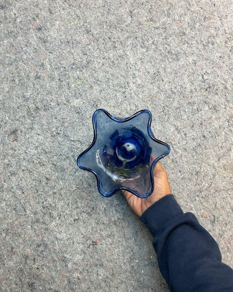 Blue Ruffled Glass Vase