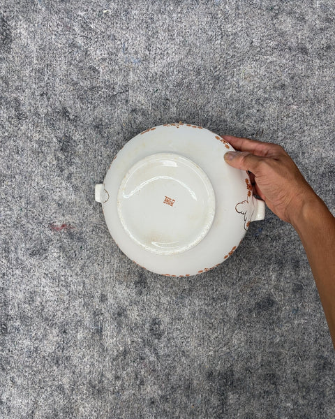 Vintage Hand-Painted Floral Porcelain Serving Bowl with Handles