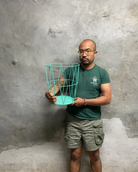 Mint Green Geometric Metal Wire Basket
