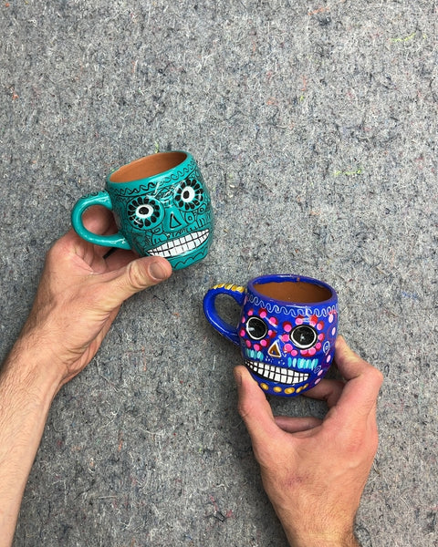 Set of 2 Day of the Dead Skull Mugs