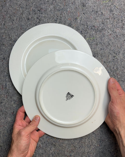 IKEA White Ribbed Dinner Plates, Set of Two